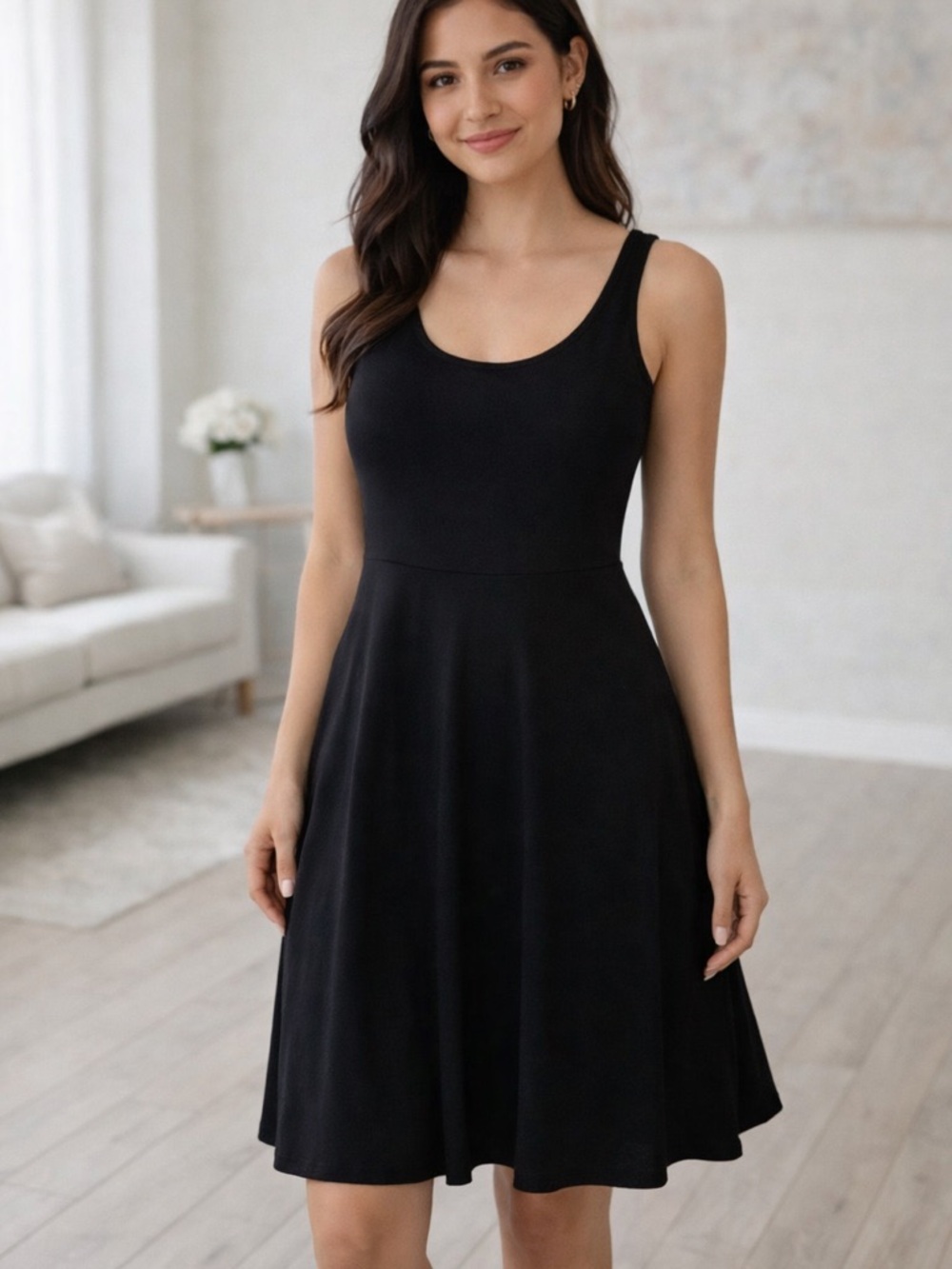 a new day Black Asymmetrical Hem Scoop Neck Dress